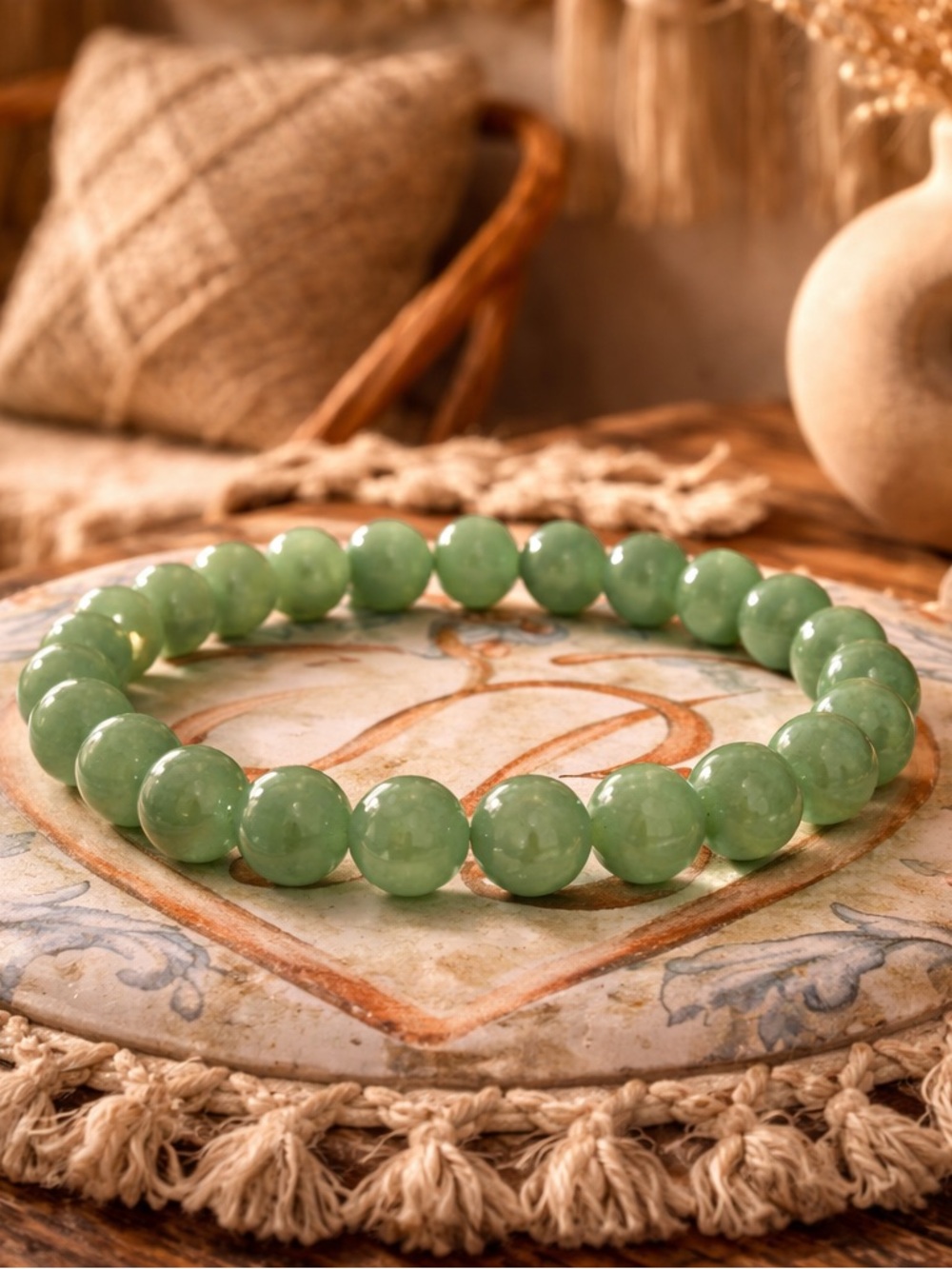 Jade‎ Colored Glass Elastic Stretch Bracelet
